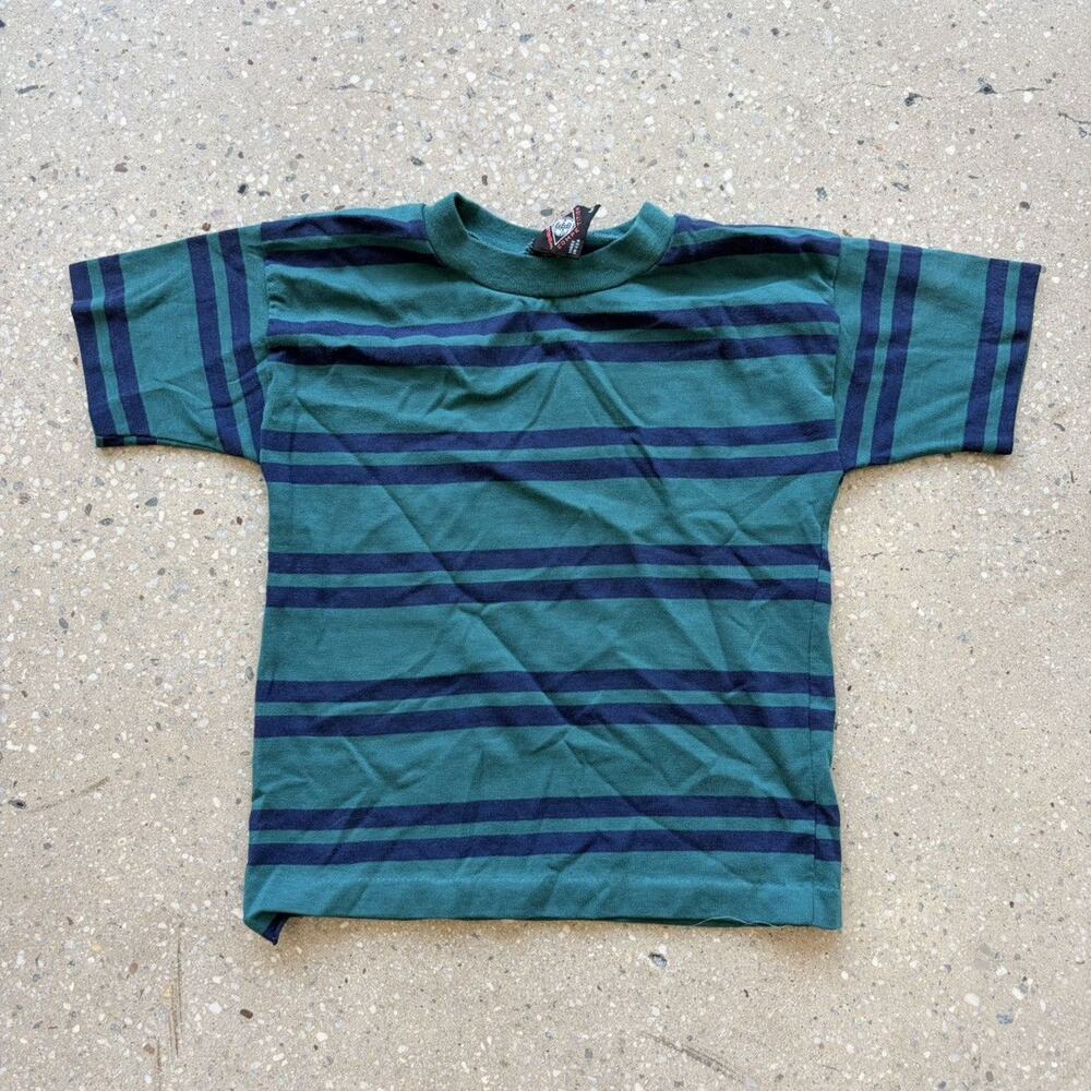 Vintage 80s Green/Blue Striped Cotton Baby Tee